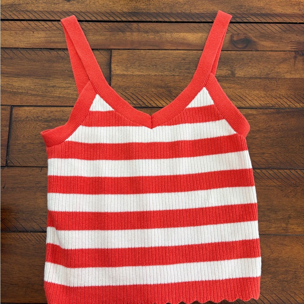 Universal Thread Red and White Striped Ribbed Cami Tank